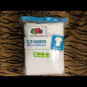 5 white t-shirts. Boys size L 14-16